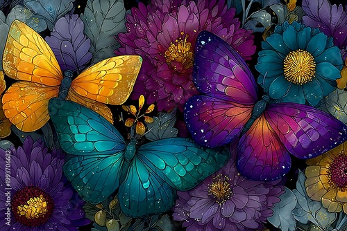 Colorful floral butterfly background high resolution picture