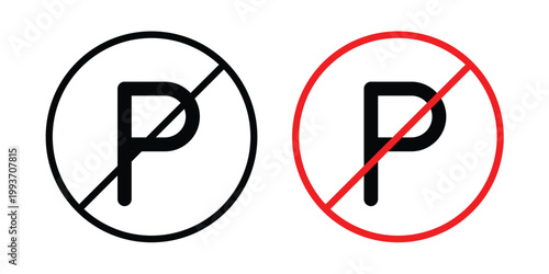 No parking sign. Line and glyph solid vector collection.