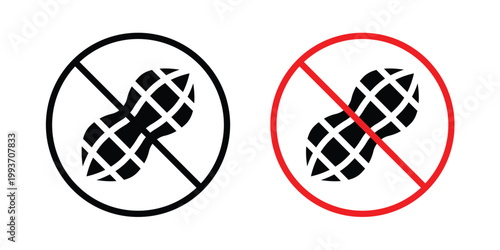 No peanut sign. Line and glyph solid vector collection.