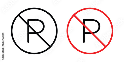 No parking sign. Line and glyph solid vector collection.