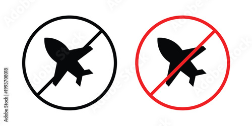No plane sign. Line and glyph solid vector collection.