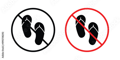 No sandals sign. Line and glyph solid vector collection.