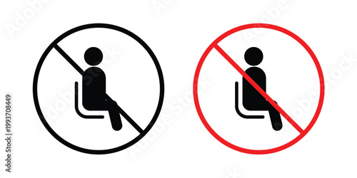 No sitting sign. Line and glyph solid vector collection.