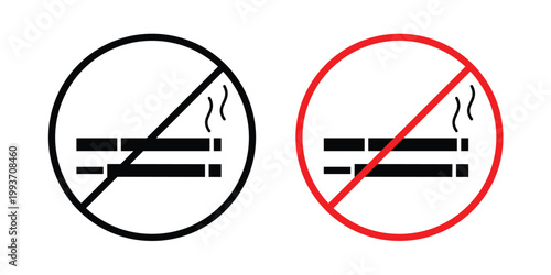 No smoking including electronic cigarettes sign. Line and glyph solid vector collection.