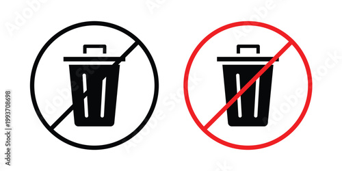 No trash icon. Line and glyph solid vector collection.