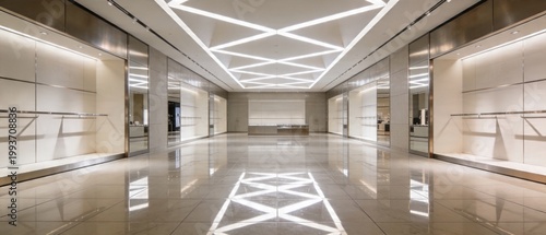 Modern empty luxury retail store interior with bright lighting