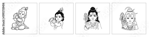 A drawing of four different depictions of Ganesha in silhouette, showcasing various artistic interpretations of the Hindu god of wisdom and remover of obstacles.
