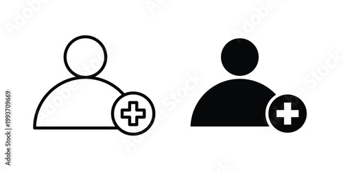 Patient icon. Line and glyph solid vector collection.
