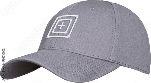 A gray baseball cap with a curved brim isolated on transparent background