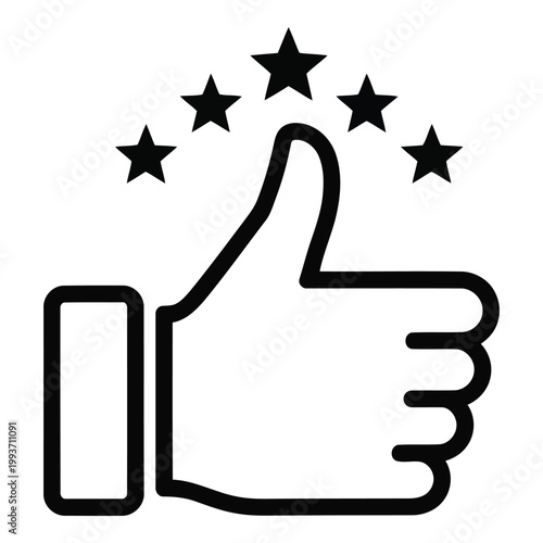Black Thumbs Up Icon With Stars.