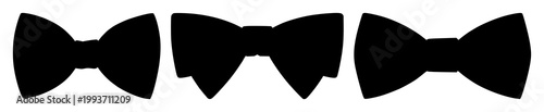 Bow tie set with bold black silhouette on clean white background featuring fashion, accessory, formal with monochrome and silhouette