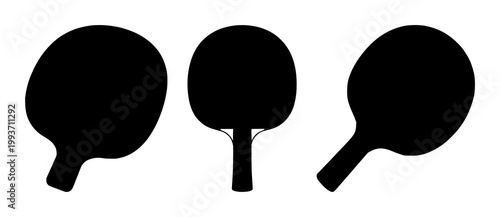 Ping pong paddle set with black silhouette on white background featuring ping pong paddle, sports equipment, racket with table tennis and sport