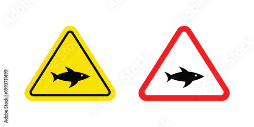 Shark warning sign. Line and glyph solid vector collection.