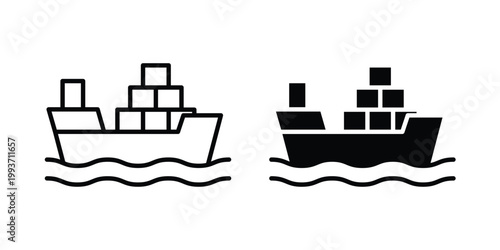 Ship icon. Line and glyph solid vector collection.
