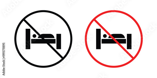 Sleepover ban sign. Line and glyph solid vector collection.