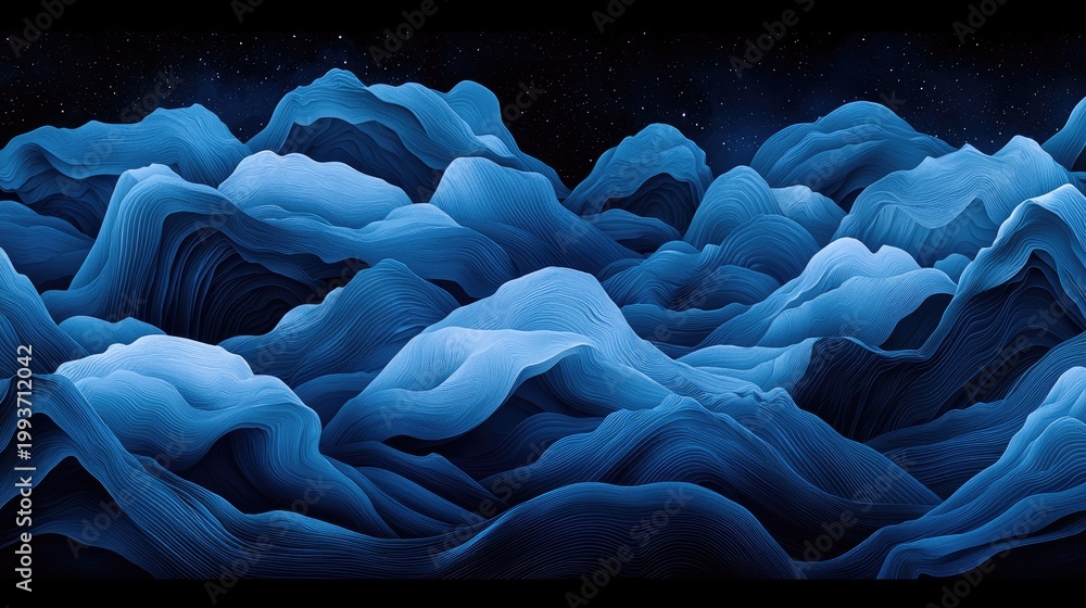 Obraz premium Vast, abstract mountain range with deep blue tones.