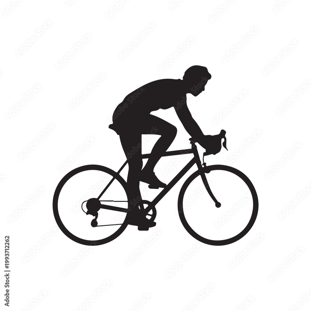 Naklejka premium Black Colour Cycling In Park Silhouette Solid White Background (3).eps