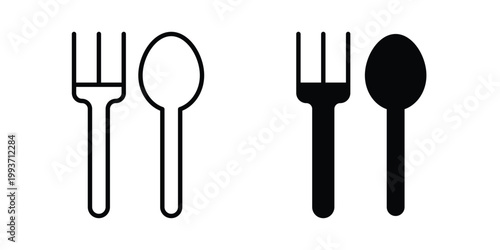 Spoon and Fork icon. Line and glyph solid vector collection.