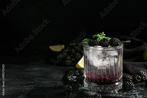 Glass with tasty cool black...
