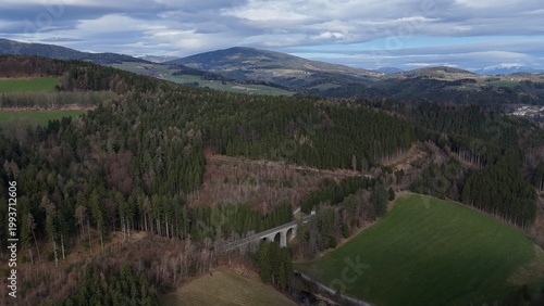 Wechsellandschaft mit der Trasse der Wechselbahn, bei Aspang-Markt in Niederösterreich 