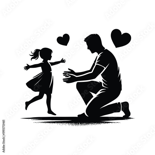 Silhouette vector illustration of romantic couple and family love dance with heart elements