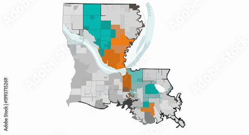 St Bernard Parish Louisiana census block vector map 2020 bold boundary geographic illustration isolated on white background