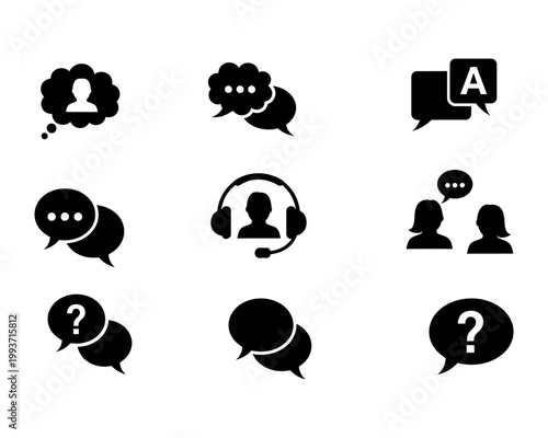 Customer Support Chat Icons Set – Communication and Help Desk Symbols