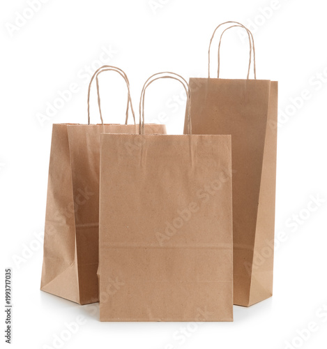 Paper shopping bags on whit...