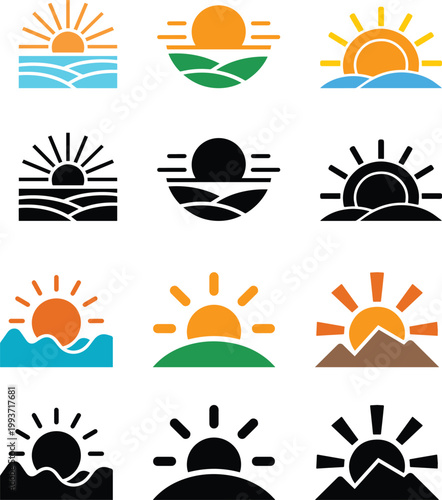 modern Sunset Nature Icon set
