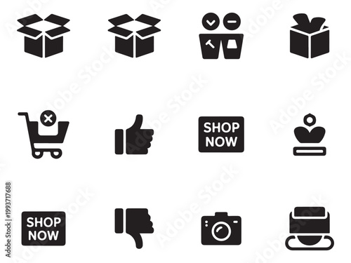 Unboxing Experience and Product Review Action Icon Set