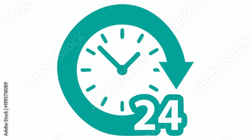 Photography 24-hour service icon with clock, circular arrow, and number 24 symbol