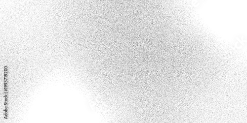 Grunge dot pattern for design Abstract overlay for graphic. Grain noise of black irregular dots and grainy halftone fade effect with sand dust particles. Shiny silver metallic background 