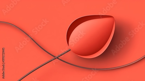 Macro 3D Illustration of a Single Red Leaf Bud on a Delicate Stem with Minimalist Composition for Eco and Nature Themed Designs