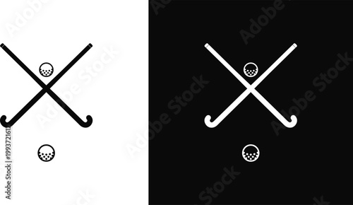 Field hockey sign. Isolated hockey ball and stick with trophy vector 