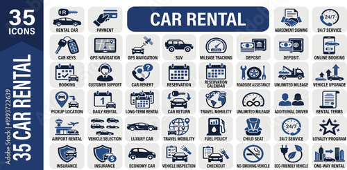 35 Car Rental Icons for Transportation and Travel Services