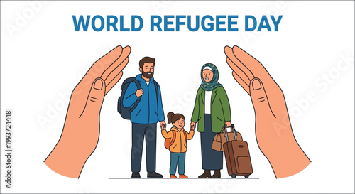 World refugee day illustration a family seeking protection and hope