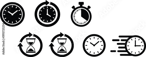 Collection of time measurement icons clocks stopwatches and hourglasses