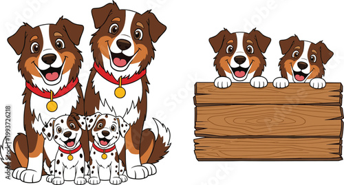 Set of Family Dog Illustrations with Puppies for Animal, Pet, and Dog Lover Designs, Vector Art