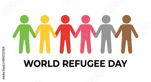 World refugee day illustration diverse people holding hands in solidarity