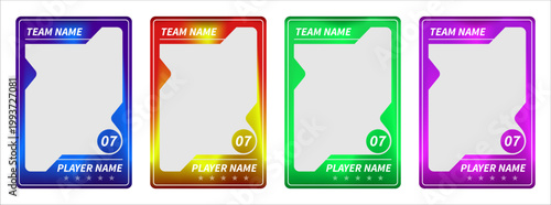 Sports trading card template collection. Vector frames for football, soccer, basketball, hockey and volleyball player photos, modern flyer layout elements on white background	