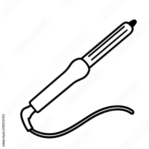 Hair curling iron in minimalist design on white background  