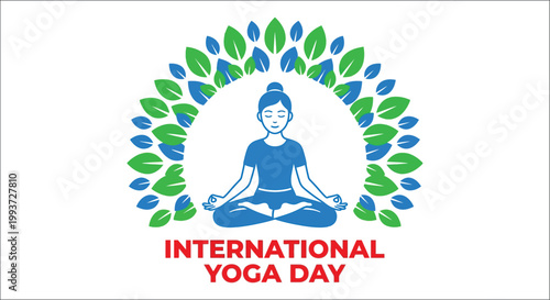 International yoga day illustration a person meditating within leaf arch