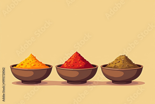 Stylized Spices in Bowls - Hand-Drawn Illustration for Culinary Inspirations