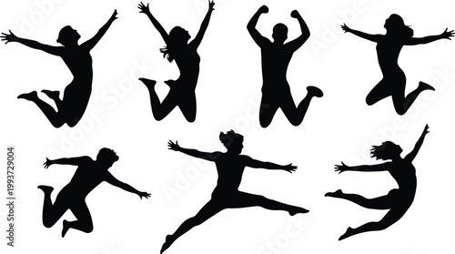 Jumping Silhouette Icon Collection Set Human Jumping