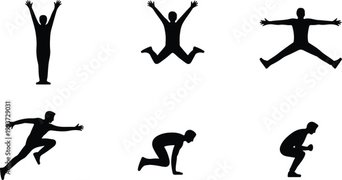 Jumping Silhouette Icon Collection Set Human Jumping