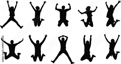 Jumping Silhouette Icon Collection Set Human Jumping