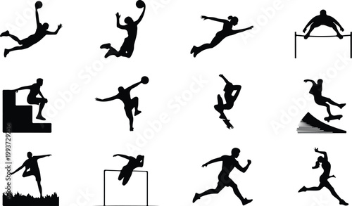 Jumping Silhouette Icon Collection Set Human Jumping