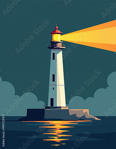 Guiding Light: Vector Art Lighthouse Beacon Over the Sea
