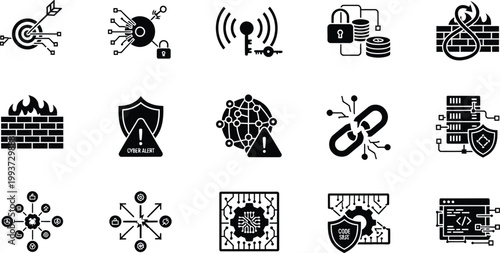 Cybersecurity icons a collection of digital protection and network security symbols