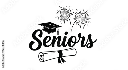 A graduation cap and rolled diploma sit near celebratory fireworks to mark the academic achievement of students in their final school year.